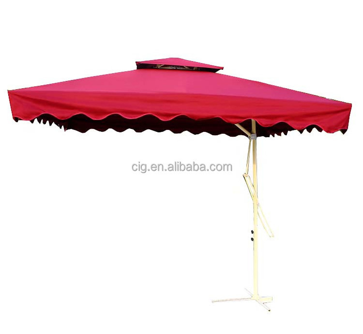 Steel frame polyester fabric cover outdoor use square patio double roof promotional umbrella