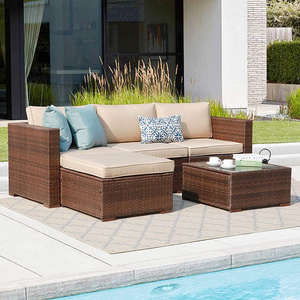 5 pieces Outdoor Sofa Set Wicker Rattan Furniture Outdoor Furniture Garden Set Plastic Resin Chair and Glass Coffee Table