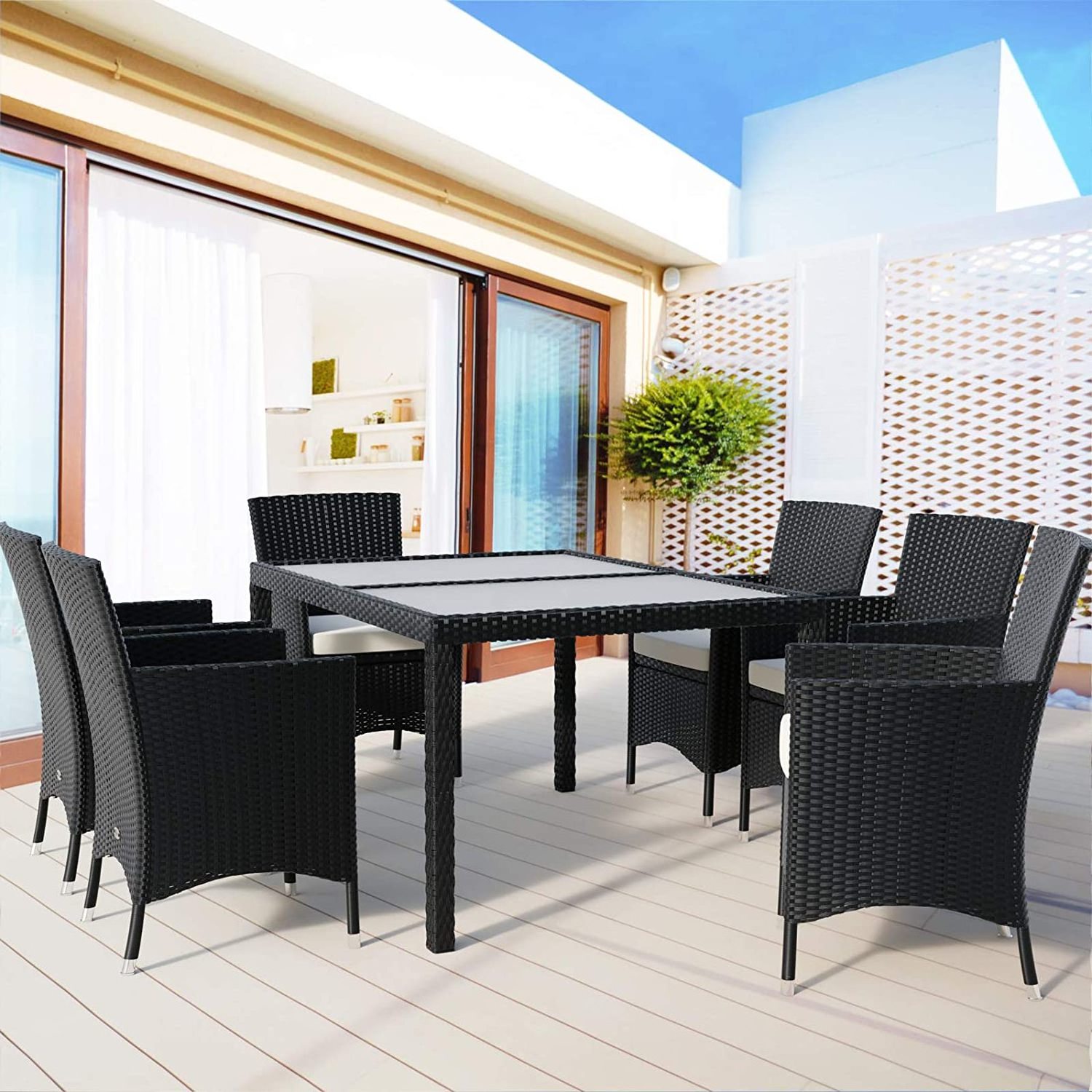 7 Pieces Outdoor Furniture Patio Set for Dining Garden with Chairs and Table Black