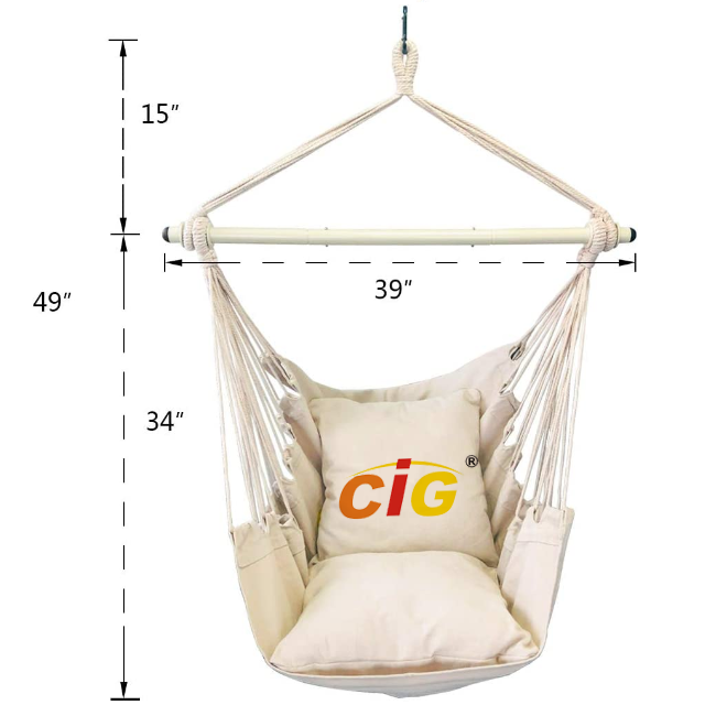 Hanging Rope Swing Hammock Chair, 2 Seat Cushions Included, Quality Cotton Weave for Superior Comfort, Durability