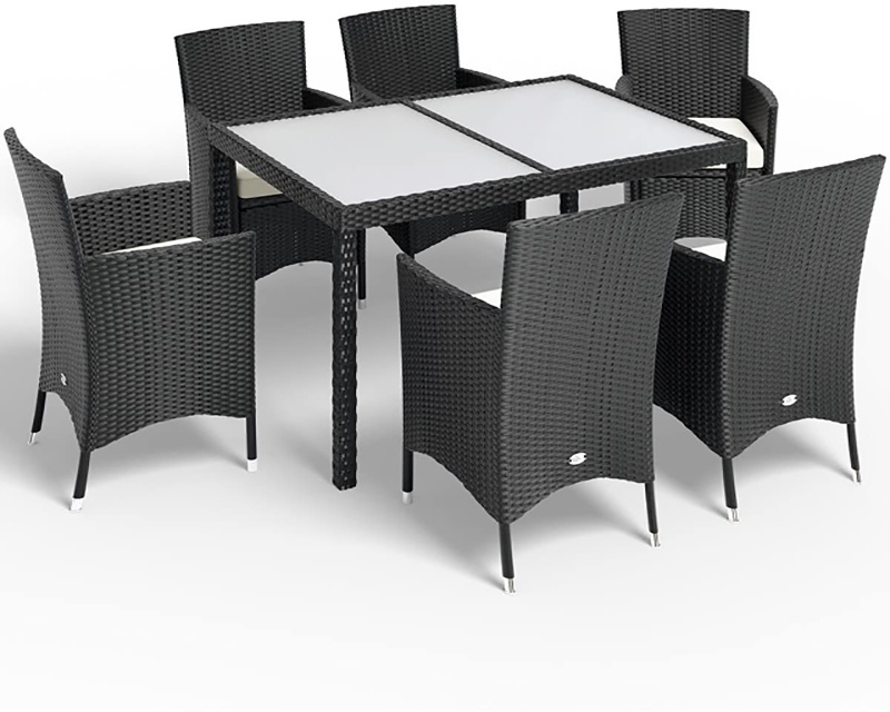 7 Pieces Outdoor Furniture Patio Set for Dining Garden with Chairs and Table Black