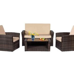 4pcs outdoor furniture patio furniture garden set wicker rattan furniture with table and chair(Brown)