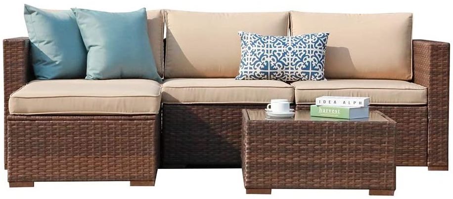 5 pieces Outdoor Sofa Set Wicker Rattan Furniture Outdoor Furniture Garden Set Plastic Resin Chair and Glass Coffee Table