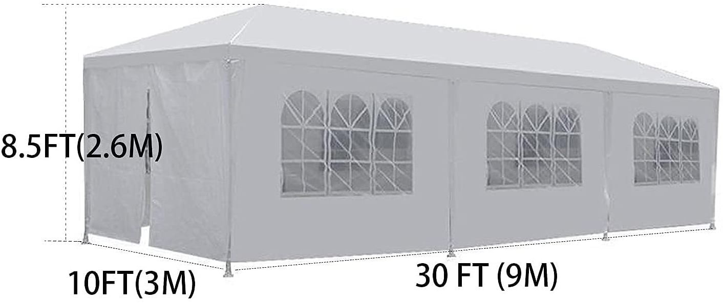 10x30FT 3x9M Outdoor Party Tent for Wedding Event Canopy Marquee Tent with Removable Sidewalls