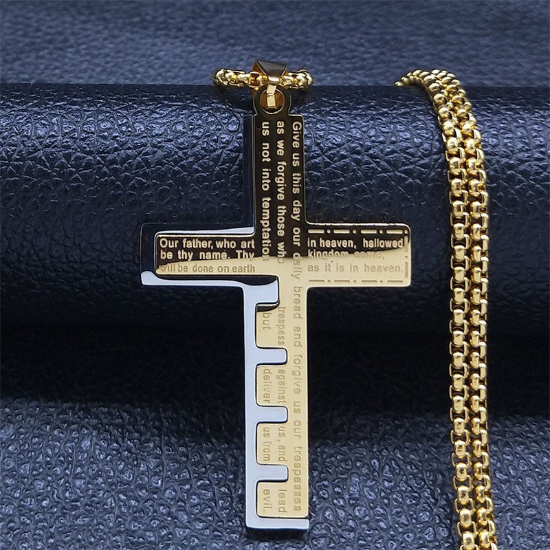 Summer Inspired 18K Gold Faith Based Male Religious Stainless Steel Fine Fashion Men Cross Pendant Necklaces Jewelry Wholesale