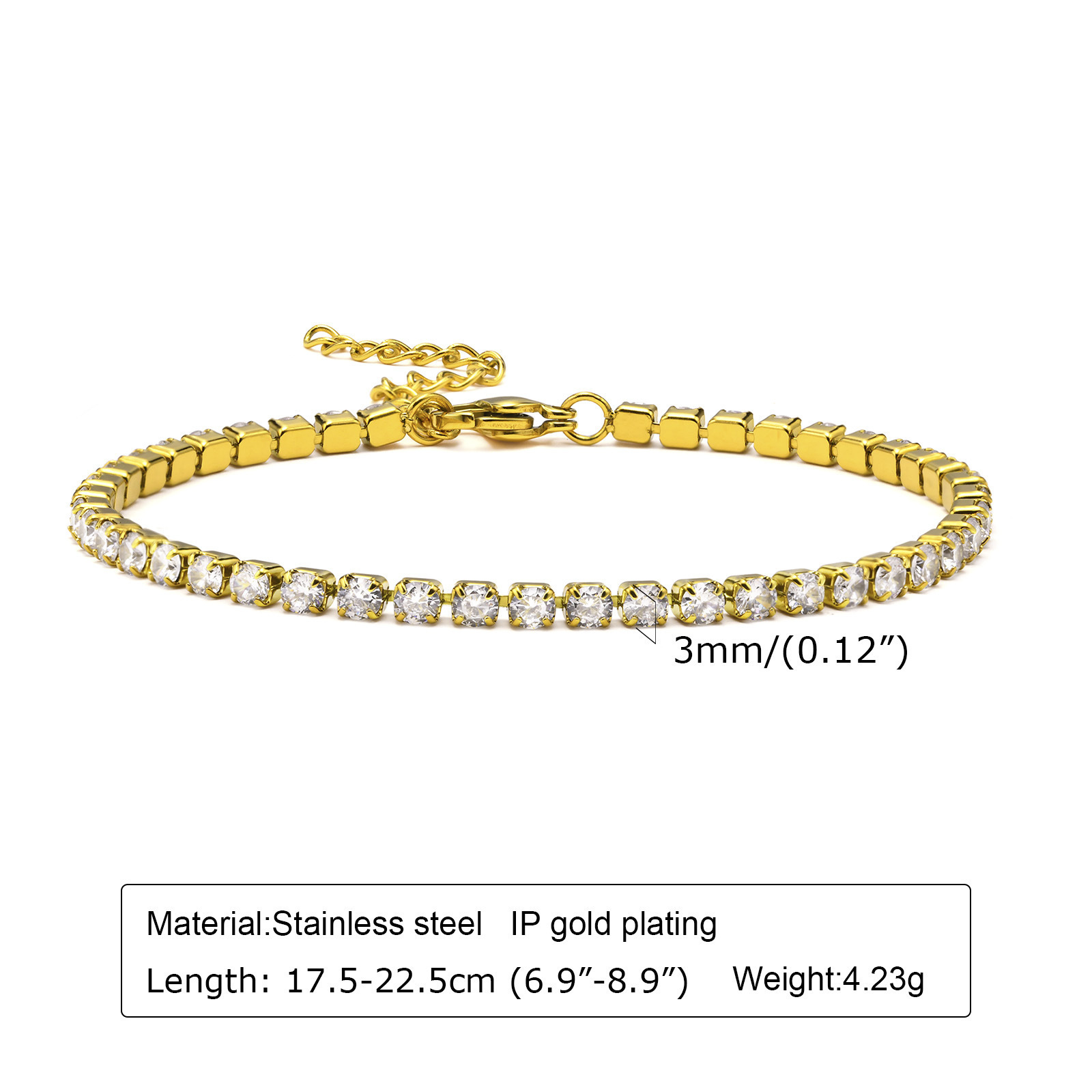 4mm 5mm Iced Out VVS Moissanite Diamond Pvd Stainless Steel 18K Gold Plated Tennis Fashion Jewelry Bracelet for Women 2024