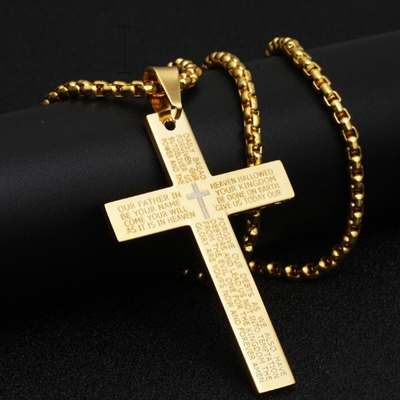 Summer Christian Bible Prayer Cross Faith Based Stainless Steel Pendant Men Necklaces Gift Fashion Jewelry Wholesale Waterproof