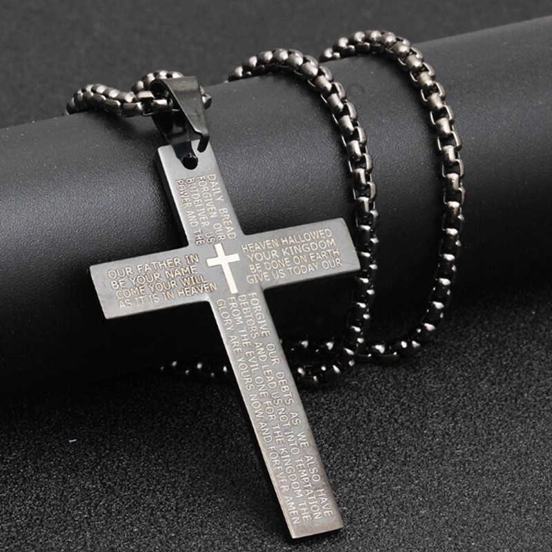 Summer Christian Bible Prayer Cross Faith Based Stainless Steel Pendant Men Necklaces Gift Fashion Jewelry Wholesale Waterproof