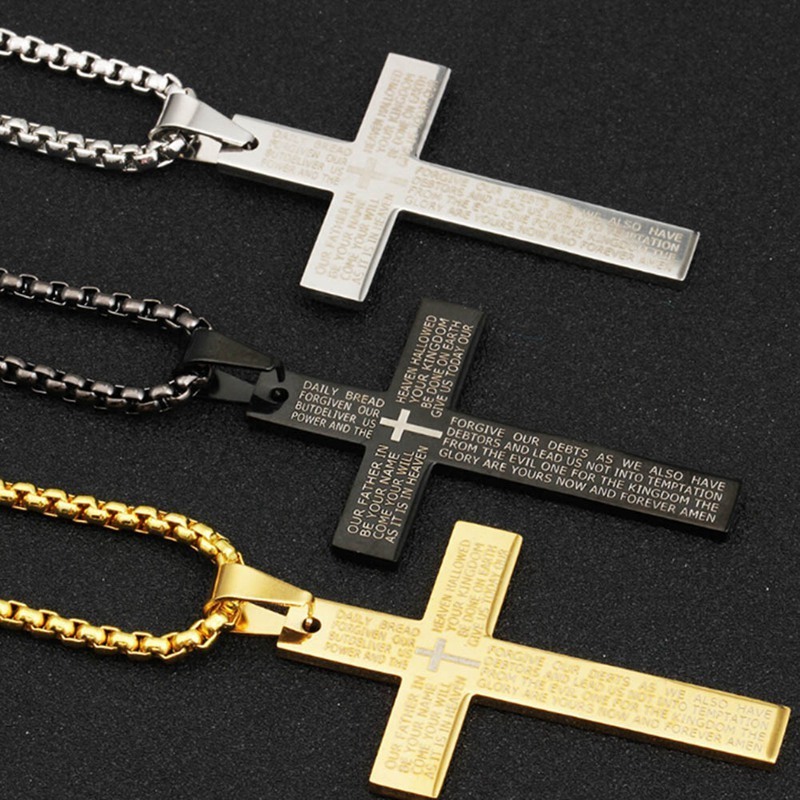 Summer Christian Bible Prayer Cross Faith Based Stainless Steel Pendant Men Necklaces Gift Fashion Jewelry Wholesale Waterproof