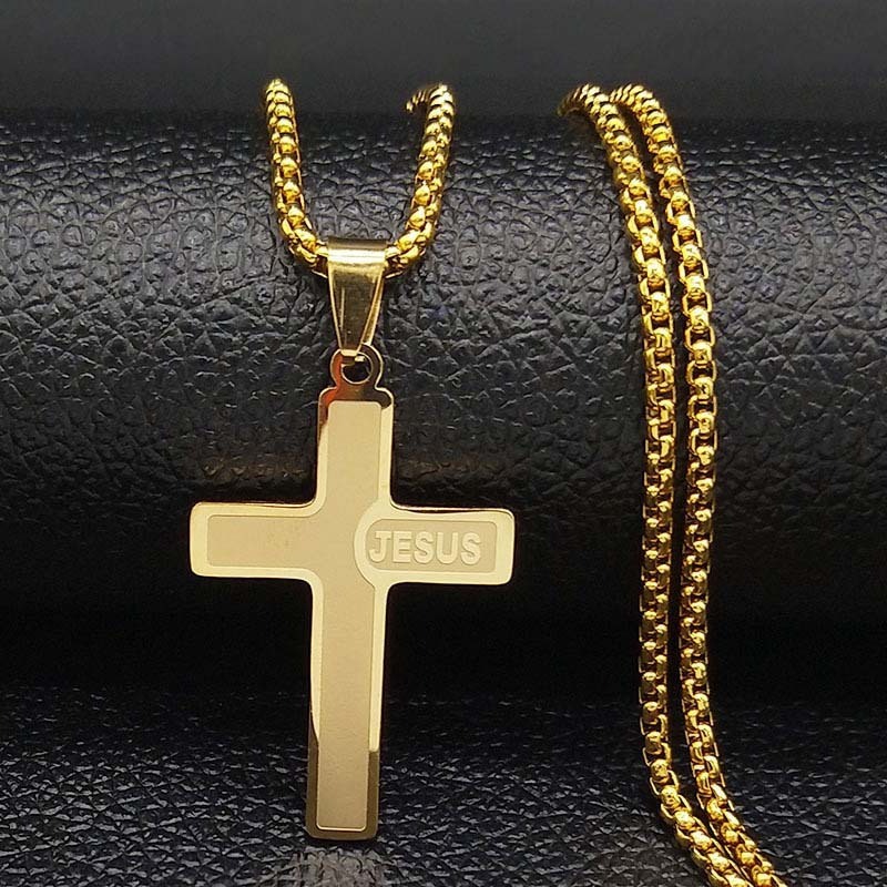 Supplier Faith Based Fashion Simple Stainless Steel 18K Gold Plated Chains Cross Pendants Necklaces With Cross Jewelry Wholesale