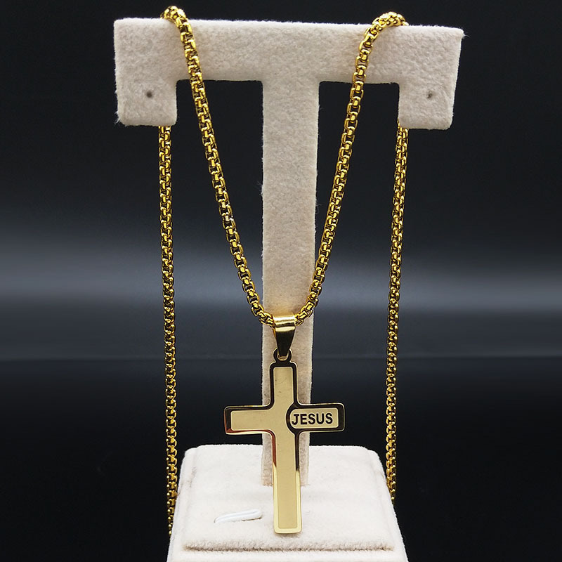 Supplier Faith Based Fashion Simple Stainless Steel 18K Gold Plated Chains Cross Pendants Necklaces With Cross Jewelry Wholesale