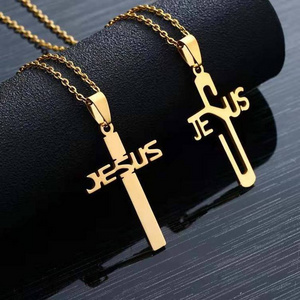 18K Gold Stainless Steel Chain Supplier Fashion Simple Geometric Men Male Pendant Necklaces Jewelry With Steel Cross Wholesale