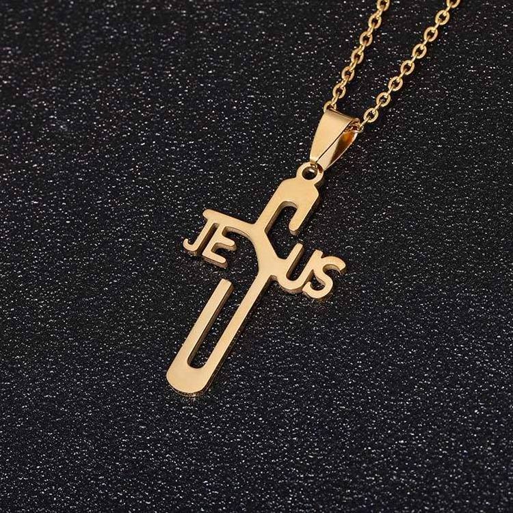 18K Gold Stainless Steel Chain Supplier Fashion Simple Geometric Men Male Pendant Necklaces Jewelry With Steel Cross Wholesale