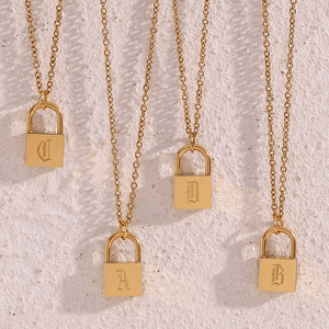 Initial Letter Alphabet Lock Korean 18K Gold Plated New Designer Woman Stainless Steel Pendant Jewelry Necklace Woman 2024