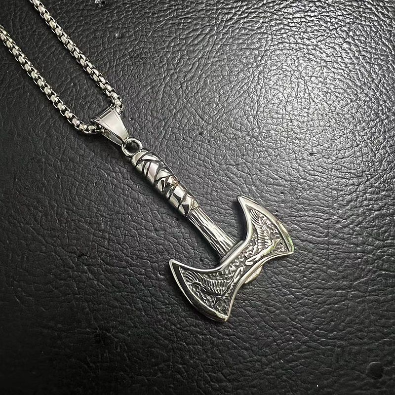 Dual Color Odin Crow Totem Nordic Viking Ravens Axe Stainless Steel Jewelry Pendant Fine Jewelry Necklace 316 for Men 2024