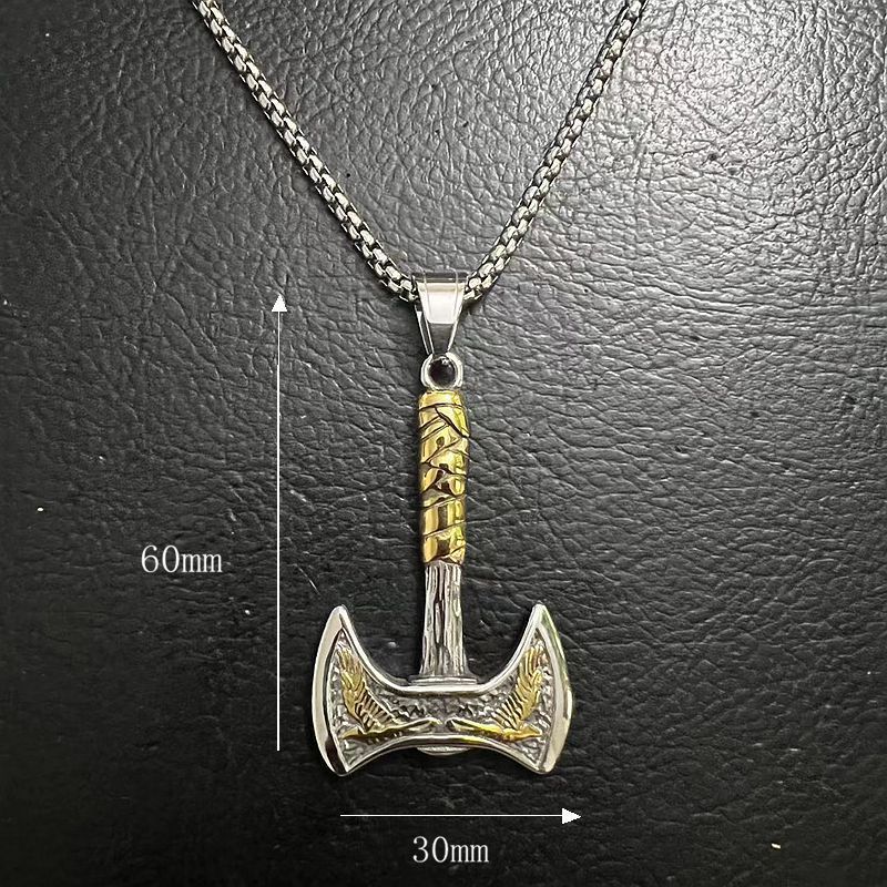 Dual Color Odin Crow Totem Nordic Viking Ravens Axe Stainless Steel Jewelry Pendant Fine Jewelry Necklace 316 for Men 2024