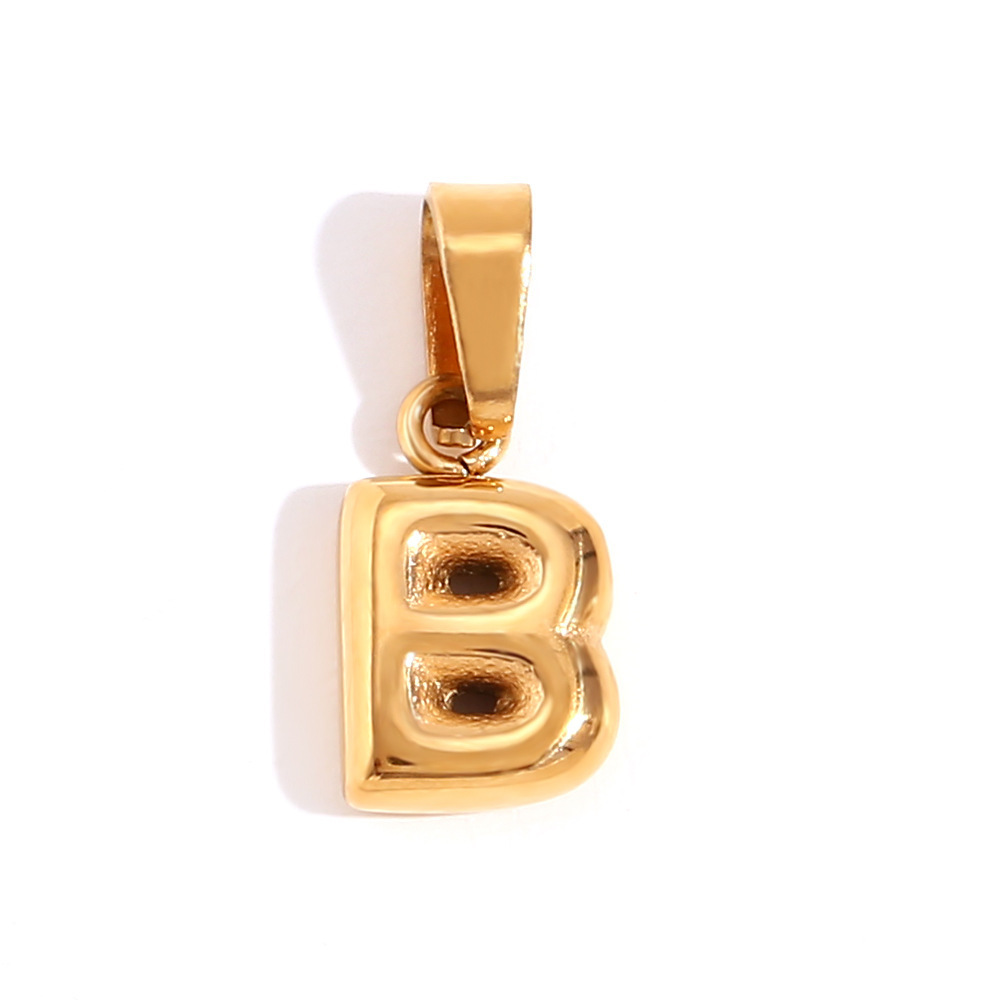 Custom Diy Small Single Balloon Bubble Initial Letter Pvd 18K Gold Plated Pendant Fashion Jewelry Necklace Women Stainless Steel