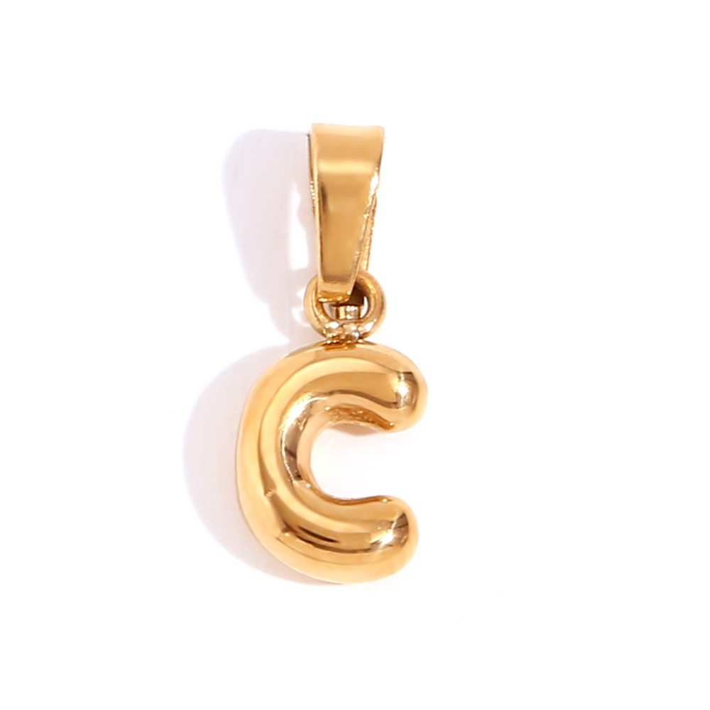 Custom Diy Small Single Balloon Bubble Initial Letter Pvd 18K Gold Plated Pendant Fashion Jewelry Necklace Women Stainless Steel