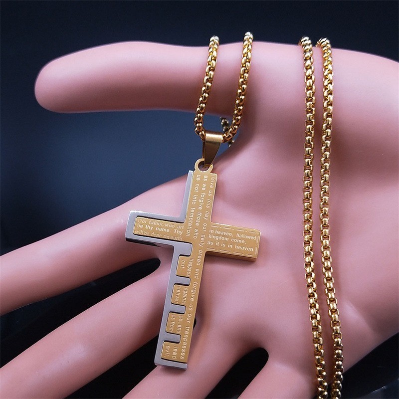 Summer Inspired 18K Gold Faith Based Male Religious Stainless Steel Fine Fashion Men Cross Pendant Necklaces Jewelry Wholesale