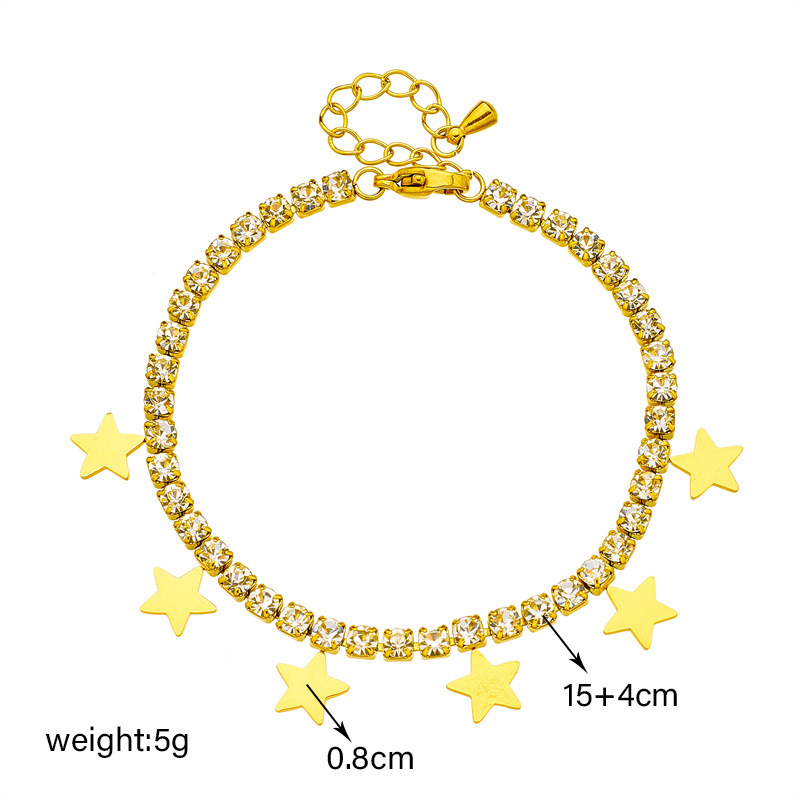 Five Pointed Star Gold Plated 316 Stainless Steel Zircon Pvd Bling Tennis Chain Fashion Jewelry Bracelets For Women Wholesale