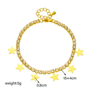 Five Pointed Star Gold Plated 316 Stainless Steel Zircon Pvd Bling Tennis Chain Fashion Jewelry Bracelets For Women Wholesale