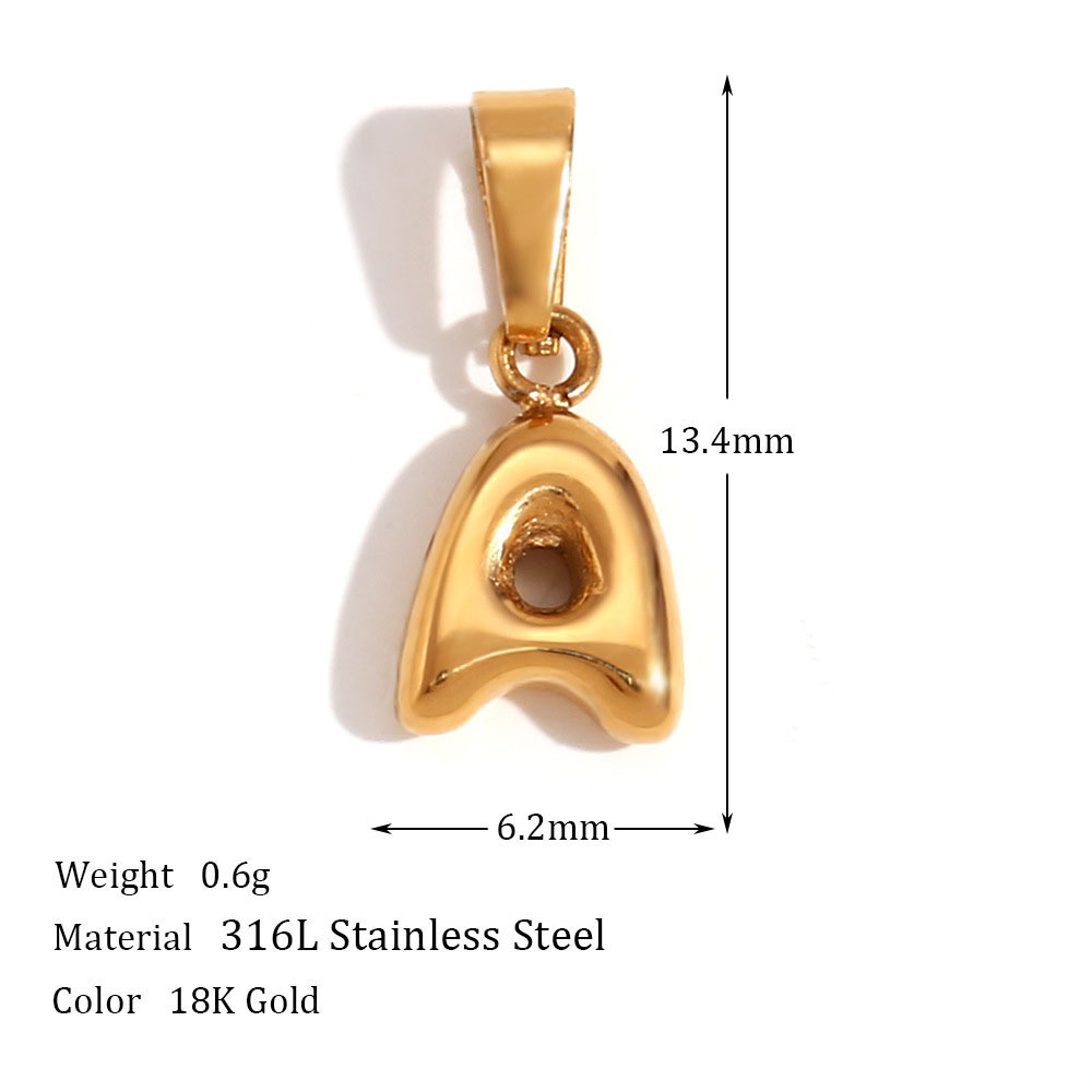 Custom Diy Small Single Balloon Bubble Initial Letter Pvd 18K Gold Plated Pendant Fashion Jewelry Necklace Women Stainless Steel