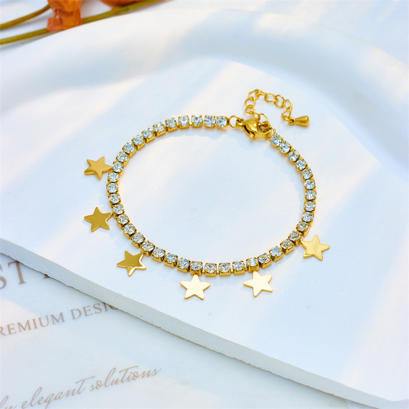 Five Pointed Star Gold Plated 316 Stainless Steel Zircon Pvd Bling Tennis Chain Fashion Jewelry Bracelets For Women Wholesale