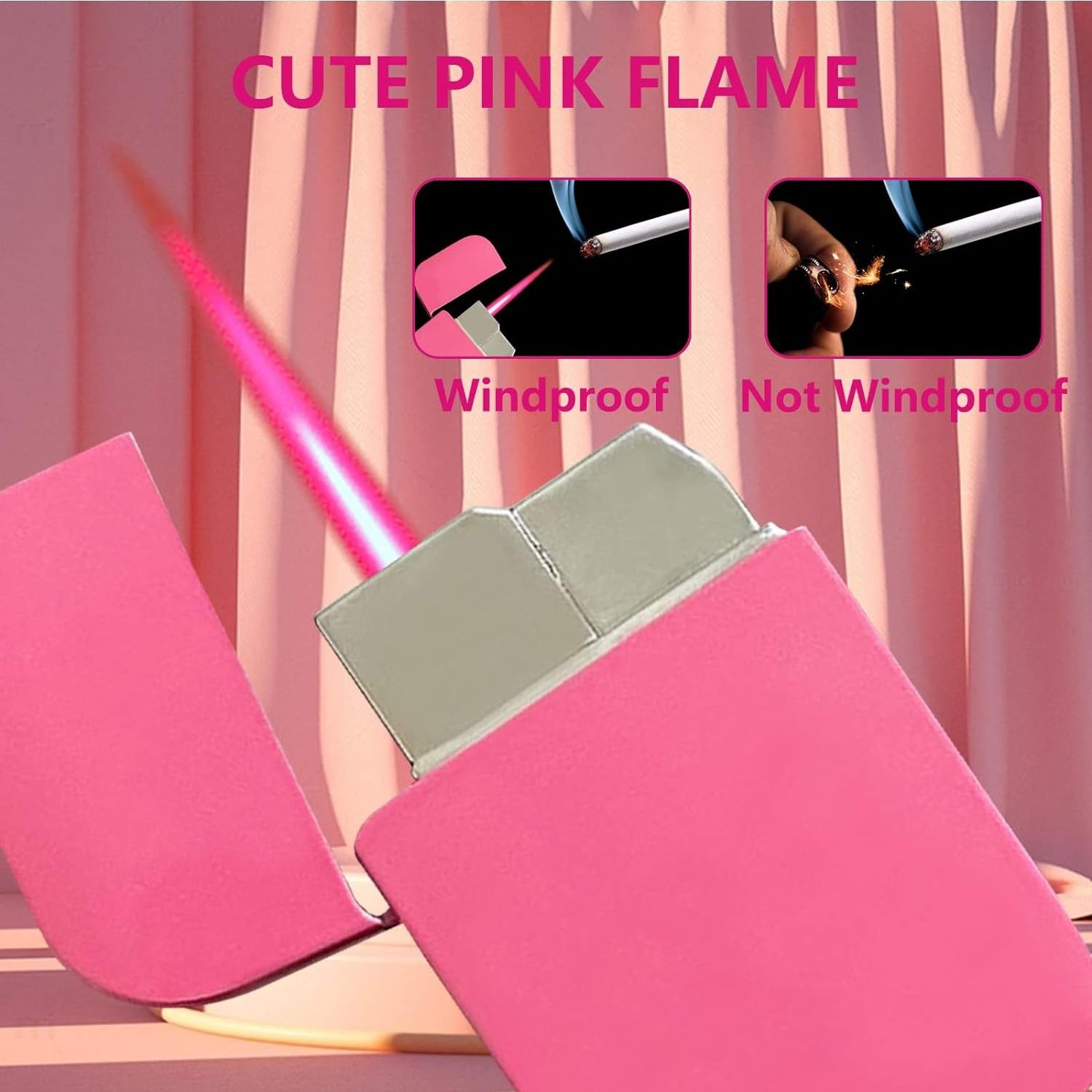 Pink Metal Flame Cool Lighter Glitter Torch Windproof Lighter