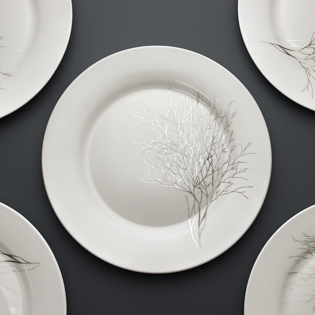 Custom Printed Catering Plates Nordic  Ceramic Hotel Dinner Plates with Silver Thread