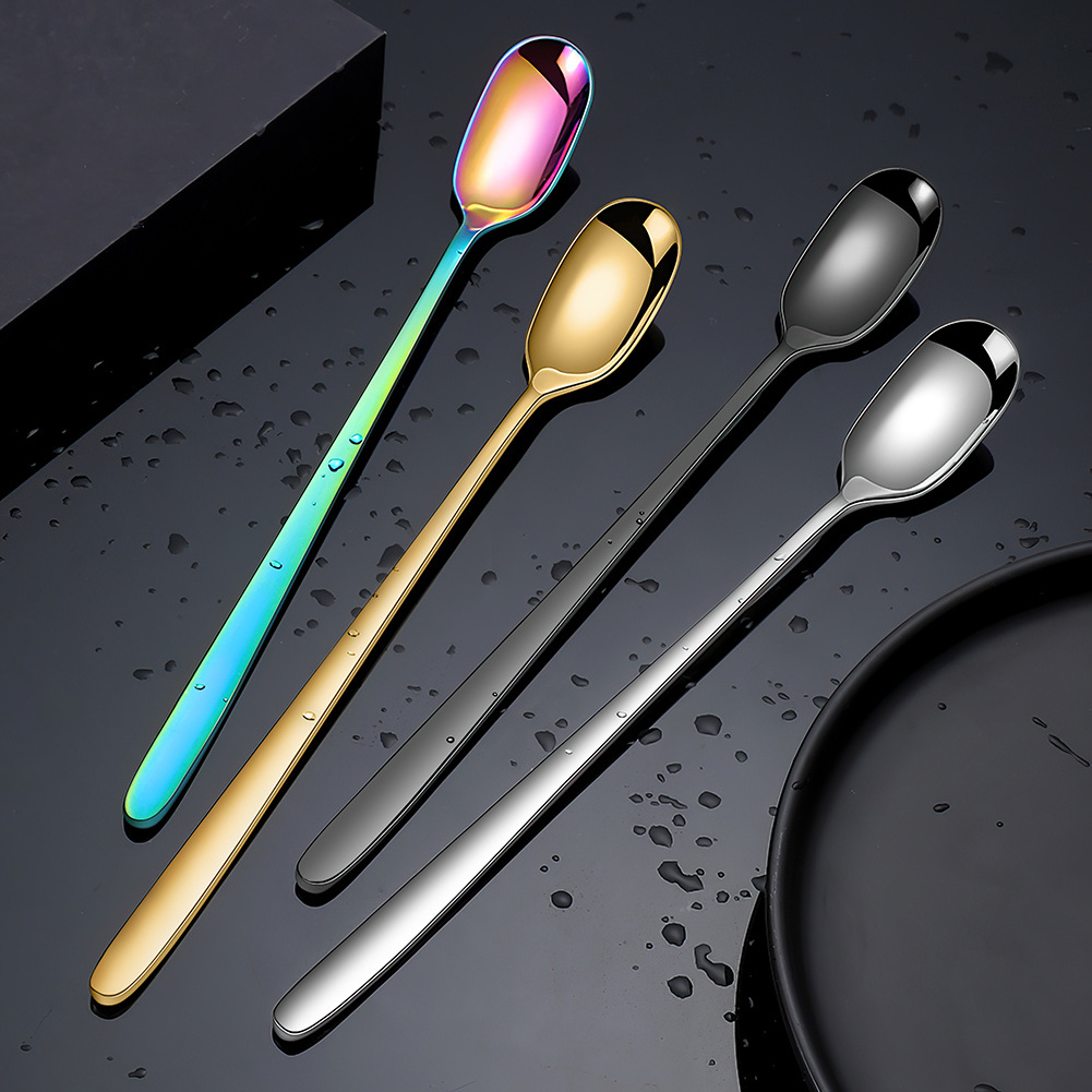 Luxury Gold Iced Teaspoons Stainless Steel Long Handled Tea Stirring Spoon for Restaurant