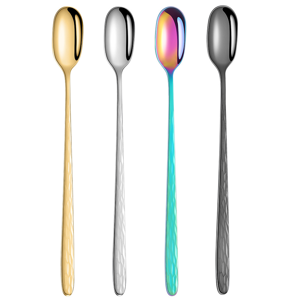 Luxury Gold Iced Teaspoons Stainless Steel Long Handled Tea Stirring Spoon for Restaurant