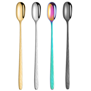 Luxury Gold Iced Teaspoons Stainless Steel Long Handled Tea Stirring Spoon for Restaurant