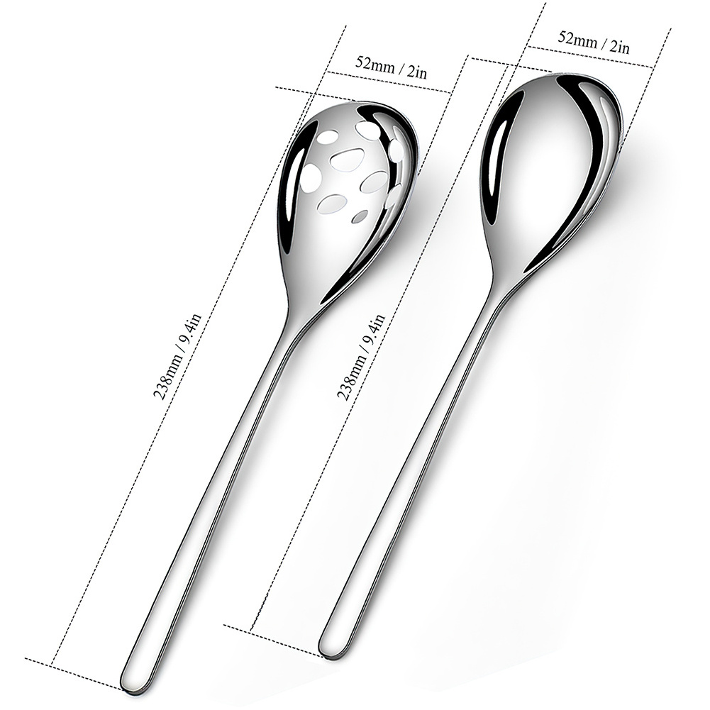 Custom Stainless Steel Serving Spoons Set Big Metal Soup Spoon Slotted Spoon for Buffet