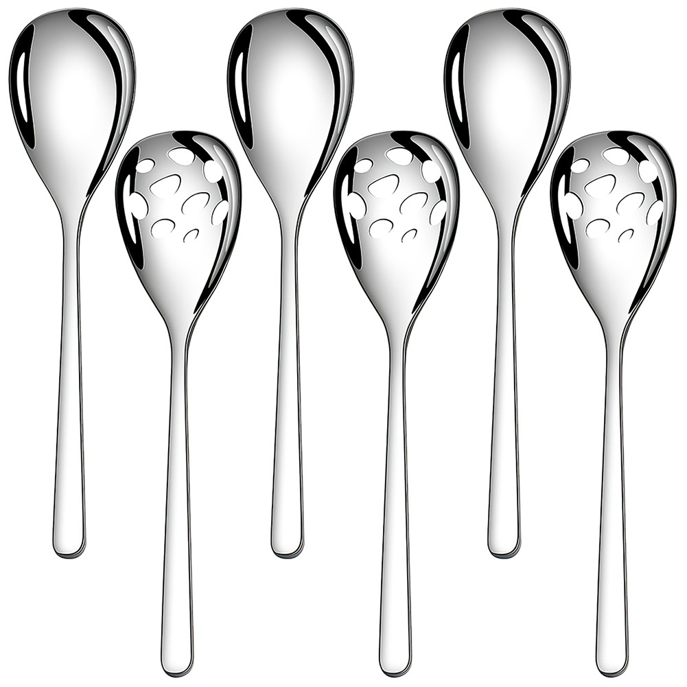 Custom Stainless Steel Serving Spoons Set Big Metal Soup Spoon Slotted Spoon for Buffet