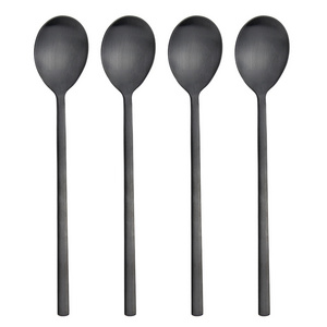 Custom Stainless Steel Long Handle Spoon Gold Black Serving Spoons for Bar