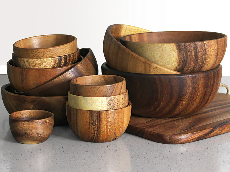 Handmade Wood Dough Bowls Custom Multiple Sizes Wooden Salad Noodle Soup Bowl