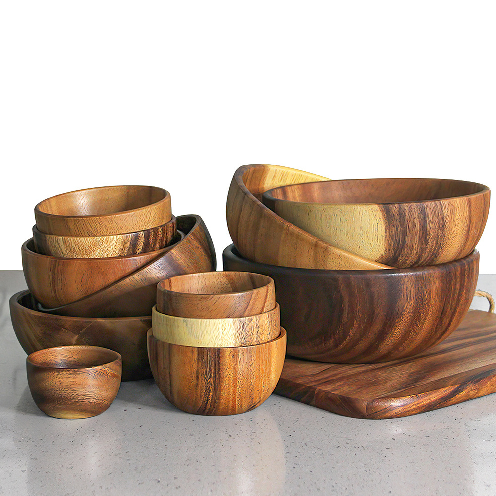 Handmade Wood Dough Bowls Custom Multiple Sizes Wooden Salad Noodle Soup Bowl