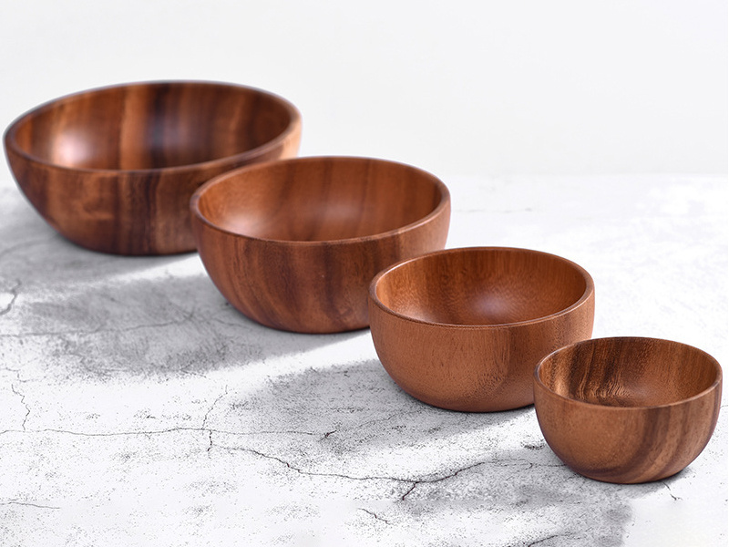 Handmade Wood Dough Bowls Custom Multiple Sizes Wooden Salad Noodle Soup Bowl