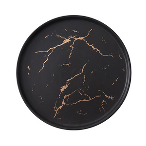 Marble Ceramic Charger Plates and Bowls Set for Kitchen Black Steak Plates for Restaurant