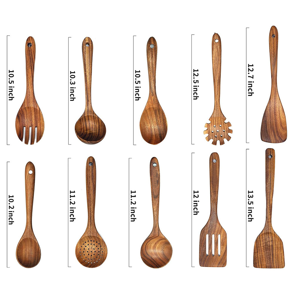 Wholesale Wooden Kitchen Utensils and Appliances Sets Long Handle Spatula Spoon Cooking Utensils