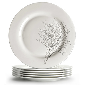 Custom Printed Catering Plates Nordic  Ceramic Hotel Dinner Plates with Silver Thread