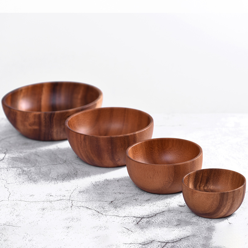 Handmade Wood Dough Bowls Custom Multiple Sizes Wooden Salad Noodle Soup Bowl