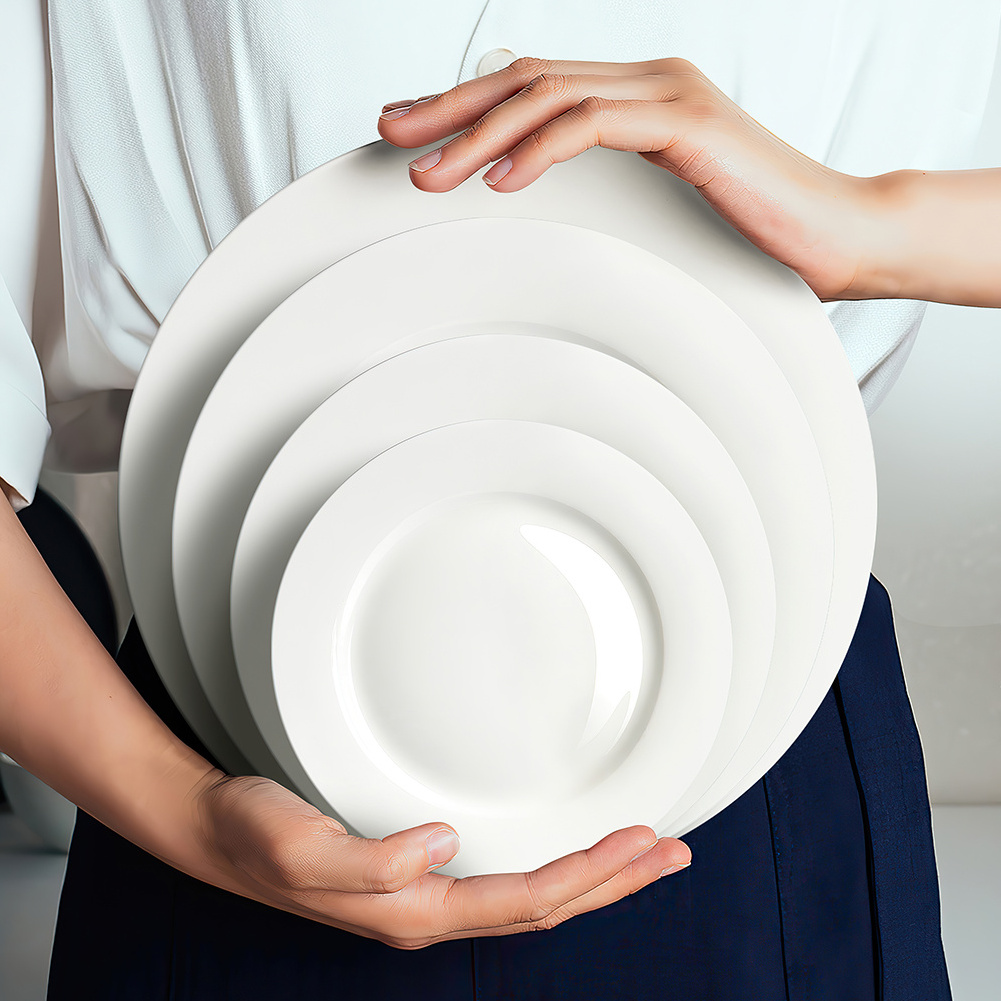 Custom Logo Bone China Plates in Bulk Modern White Ceramic Dish Plates for Catering