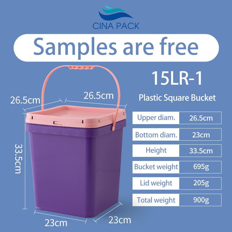 Factory Direct Sale Open Head 75 MIL 15 liter 4 Gallon Square Plastic Bucket