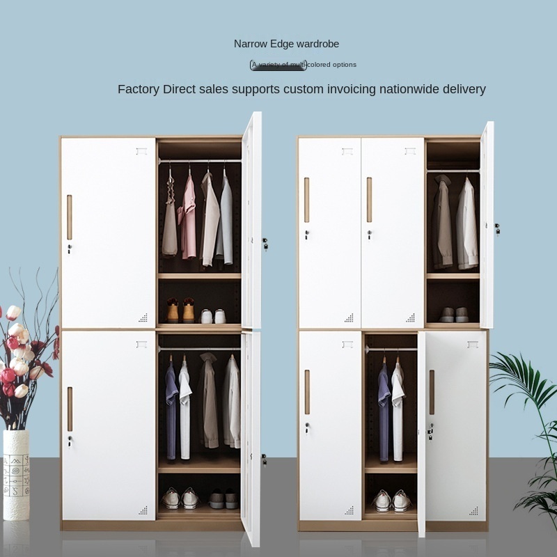 Steel Narrow Edge Staff School Dormitory Gym Coat Shoes Storage Iron Locker Wardrobe With Lock