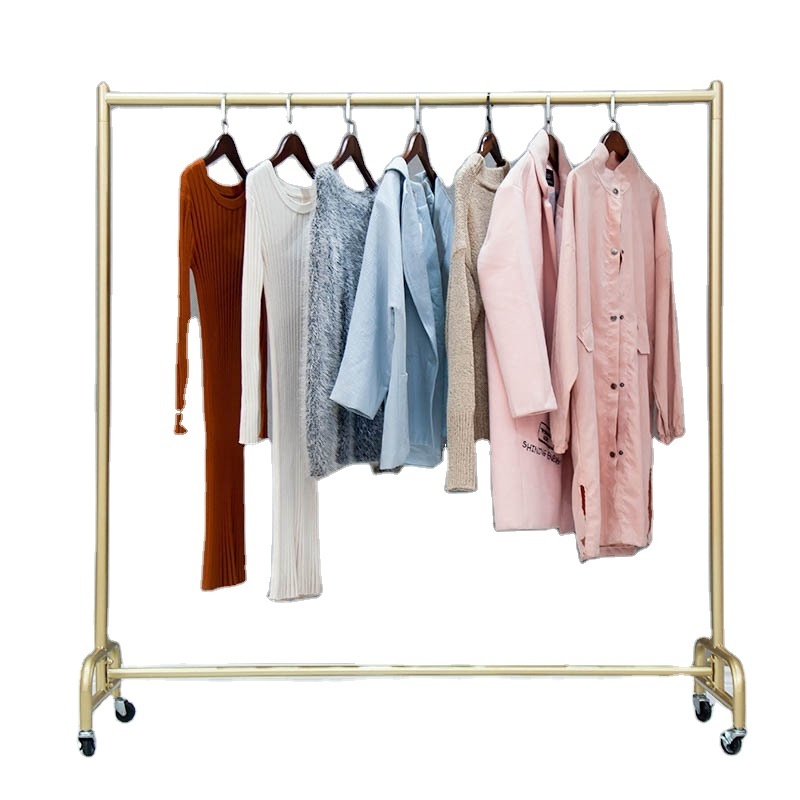 Special Sale Golden Water Pipe Store Clothes Display Clothing Modern Garment Rack With Wheels