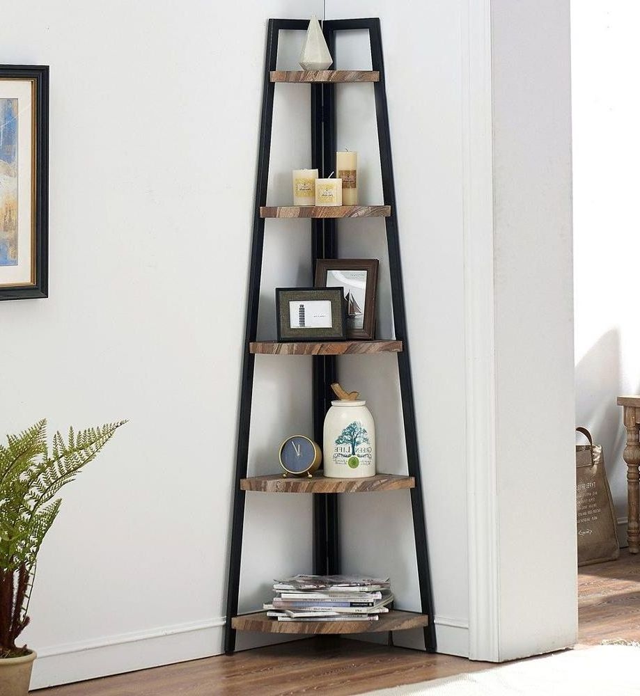 Infustrial Triangular Wooden Corner Book Shelf Save Space Stand Triangle Bookcase Bookshelf