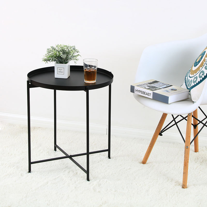 Iron simple small tea table small apartment creative small round table storage rack living room bedroom sofa side coffee table