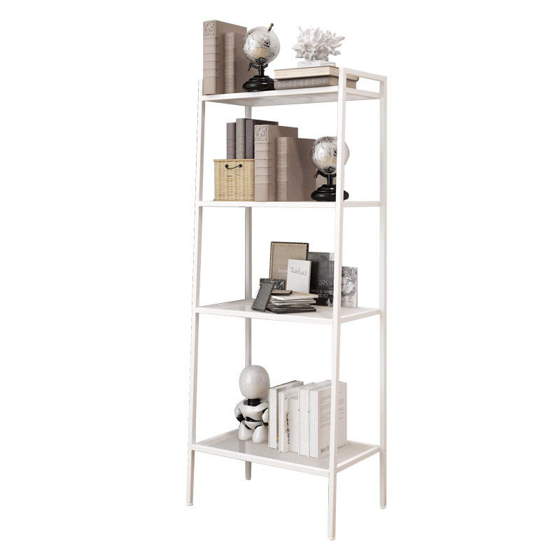 Living Room Floor Storage Book Shelf Organizer 4 High Bookshelf Simple Adjustable Ladder Bookcase White