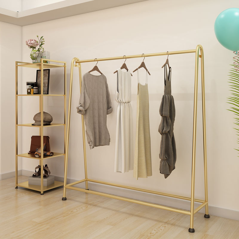 Iron Shopping Garment Gold Display Clothes Rack, Clothes Display Rack In Shopping Mall